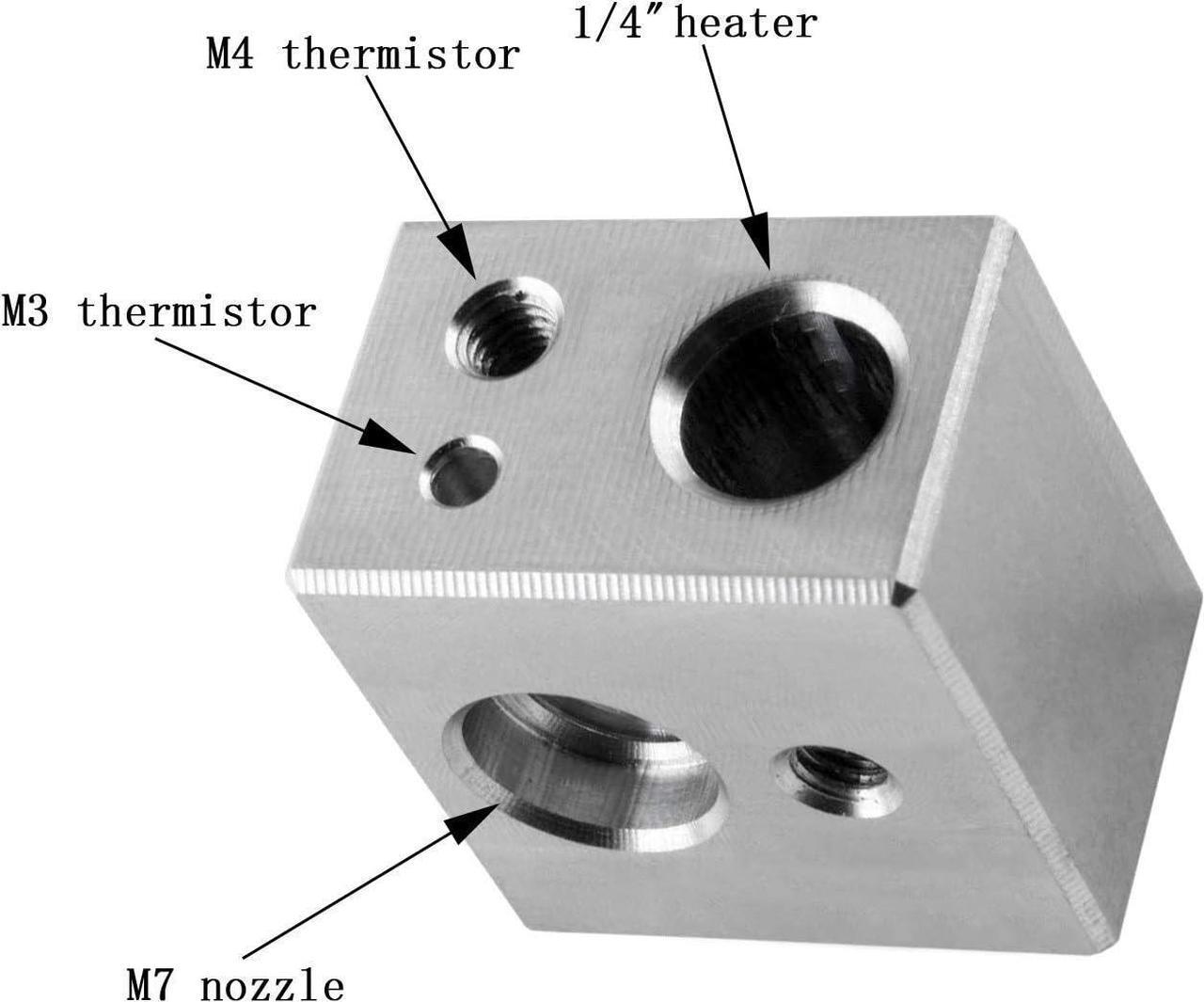 Alt view image 3 of 5 - MK10 Heater Block 2PCS for 3D Printer Hotend Fit with M3 and M4 Thermistor