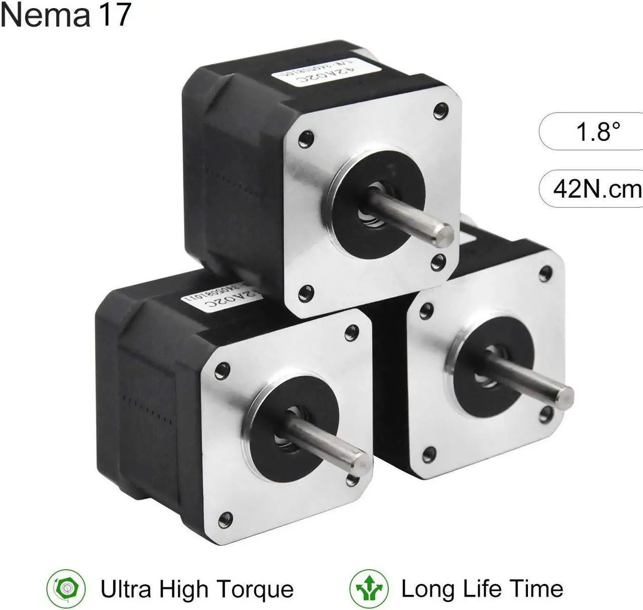 Alt view image 2 of 7 - Nema 17 Stepper Motor 3PCS, 2 Phase Step Motor Bipolar 1.5A 59.5oz.in(42Ncm) 42x42x38mm 4-Wire 30cm Long Cable for 3D Printer (3, 42A02C-XH2.54)