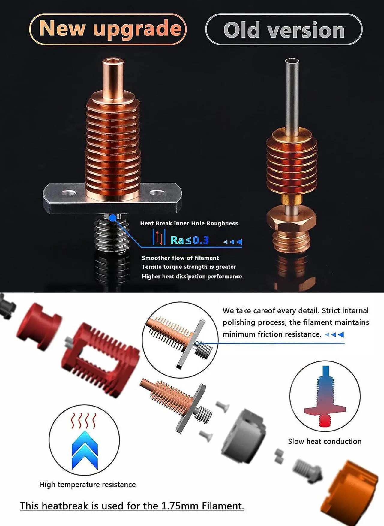 Alt view image 2 of 7 - Upgrade Red Lizard k1 V6 Dragon Hotend Plated Copper Nozzle Block Compatible with Voron 2.4 0.1 CR10 Ender 3 V2 Pro Ender 5 Prusa I3 MK3s Titan DDB Extruder 3D Printer