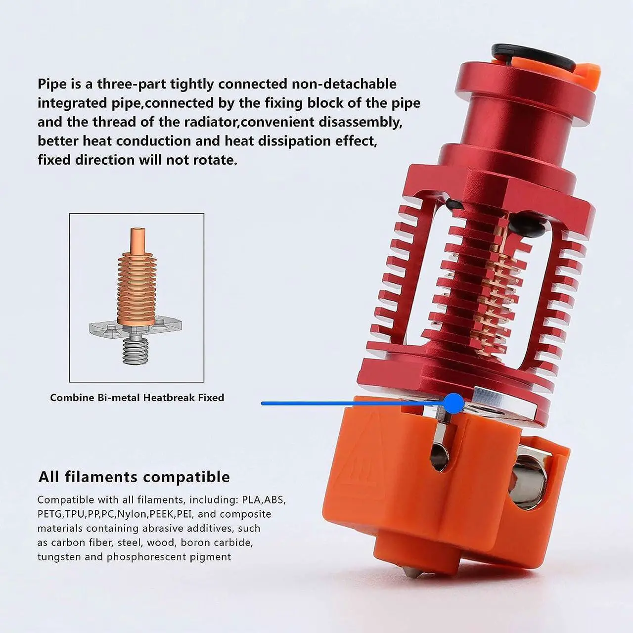 Alt view image 4 of 7 - Upgrade Red Lizard k1 V6 Dragon Hotend Plated Copper Nozzle Block Compatible with Voron 2.4 0.1 CR10 Ender 3 V2 Pro Ender 5 Prusa I3 MK3s Titan DDB Extruder 3D Printer