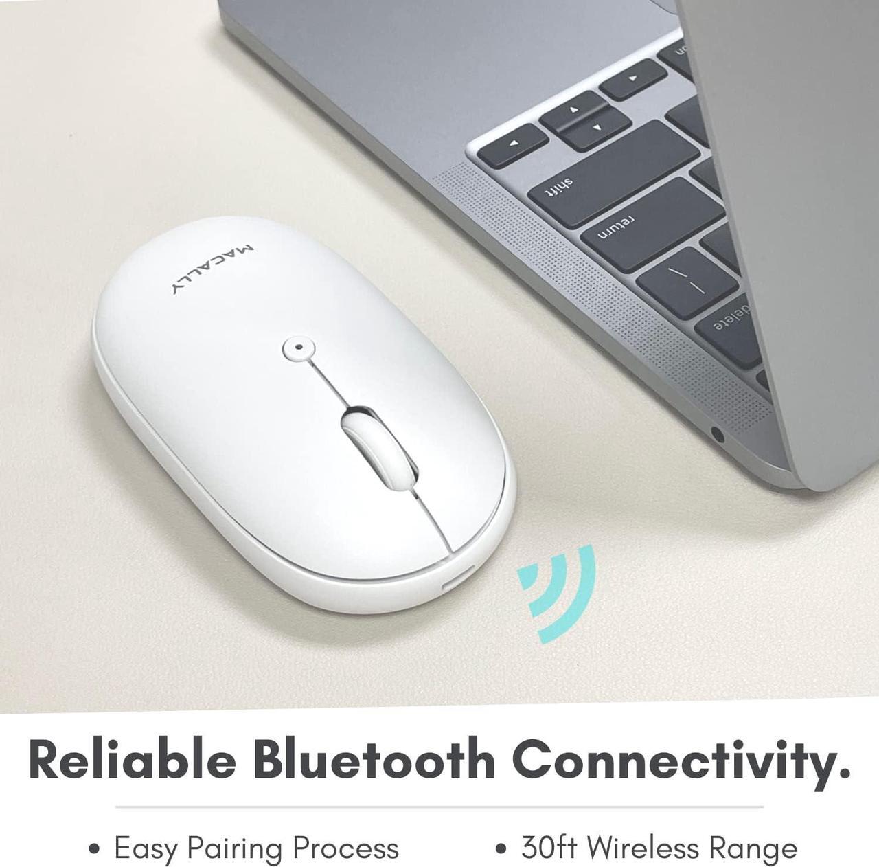 Alt view image 2 of 7 - Macally Wireless Bluetooth Mouse - Strong Connection - Quiet, Comfortable, Rechargeable Mouse for MacBook Air/Pro, Mac, iMac, Apple iPad - Wireless Mouse for Laptop, Windows PC Desktop