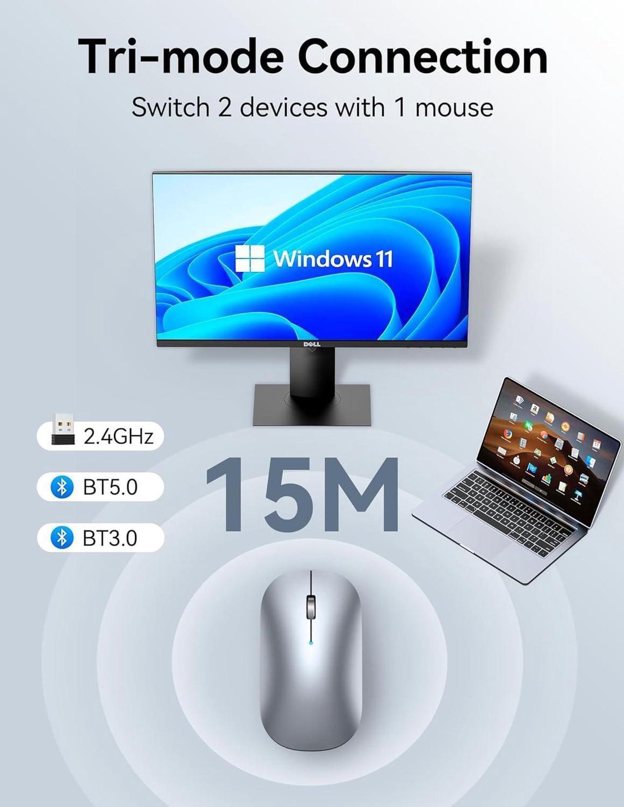 Alt view image 3 of 7 - TECKNET Wireless Mouse, BT5.0/3.0 2.4GHz Silent Computer Mouse with USB Receiver,4000DPI Rechargeable Portable Bluetooth Mouse for Laptop/MacBook/Pro/iPad/Windows
