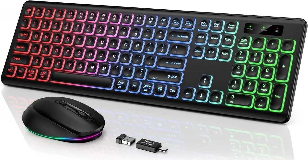 Main image of Wireless Keyboard and Mouse Backlit, Quiet Light Up Keys, Tilt Legs, Sleep Mode - Rechargeable USB Cordless Combo for Computer, iMac, PC, Laptop - by SABLUTE, Black