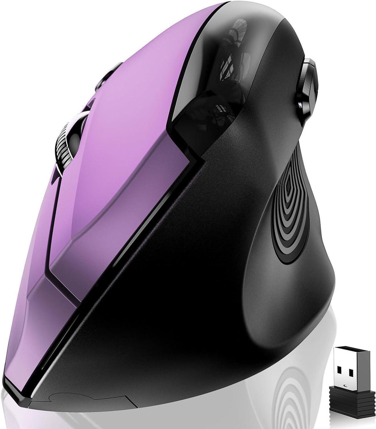 memzuoix Wireless Ergonomic Mouse, Upgraded 2.4G Optical Cordless Mice with 800/1200 /1600 DPI, Vertical Computer Wireless Mouse for Laptop, Mac, PC, Desktop (for Right Hand, Large), Purple