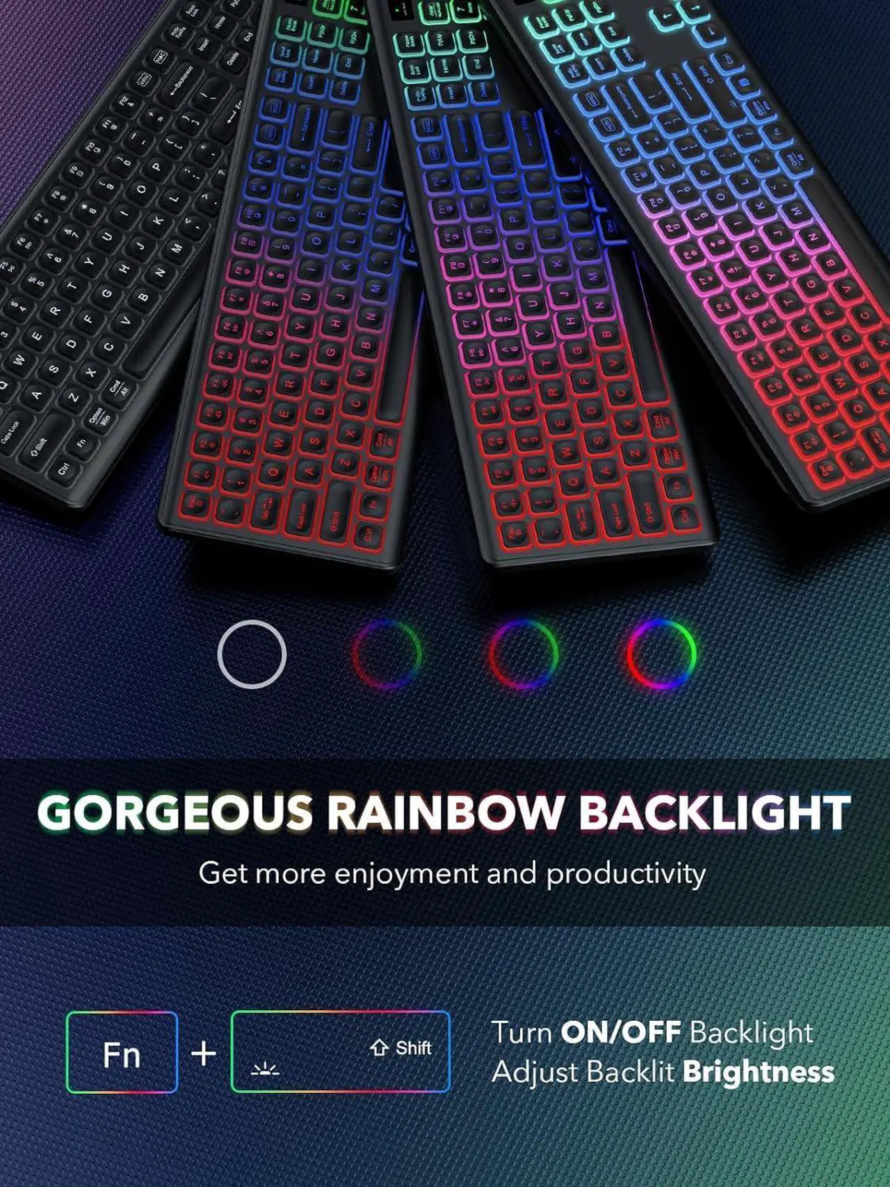 Alt view image 2 of 7 - Wireless Keyboard and Mouse Backlit, Quiet Light Up Keys, Tilt Legs, Sleep Mode - Rechargeable USB Cordless Combo for Computer, iMac, PC, Laptop - by SABLUTE, Black