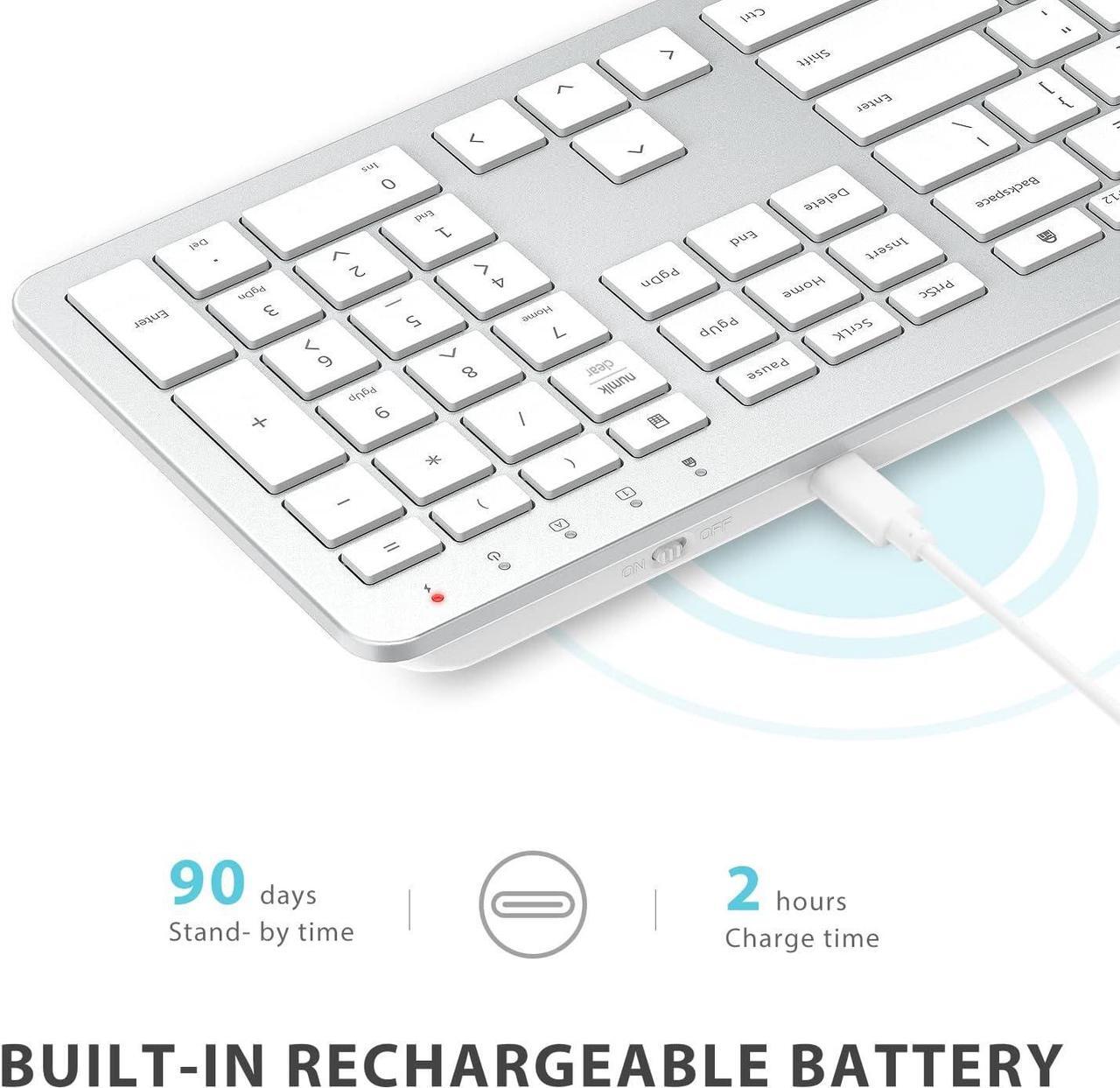 Alt view image 5 of 7 - iClever Wireless Keyboard and Mouse, GK08 White Keyboard Mouse Combo, Ergonomic, Quiet, Full Size Design with Number Pad, 2.4G Connection for Windows and Computer