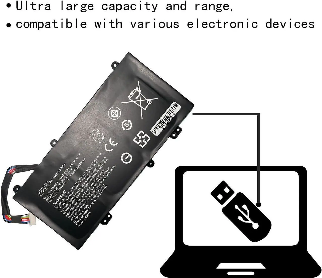 Alt view image 3 of 7 - SG03XL SGO3XL SG03061XL Laptop Battery Replacement for HP Envy 17-U000 M7-U000 17-U275CL U177CL U273CL U163CL U175NR U153NR U110NR U011NR U108CA M7-U109DX U009DX 17T-U000(11.55V 5150mAh 61.6Wh)