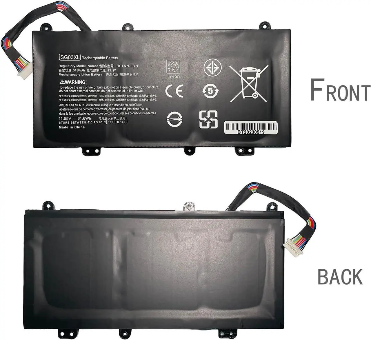 Alt view image 5 of 7 - SG03XL SGO3XL SG03061XL Laptop Battery Replacement for HP Envy 17-U000 M7-U000 17-U275CL U177CL U273CL U163CL U175NR U153NR U110NR U011NR U108CA M7-U109DX U009DX 17T-U000(11.55V 5150mAh 61.6Wh)