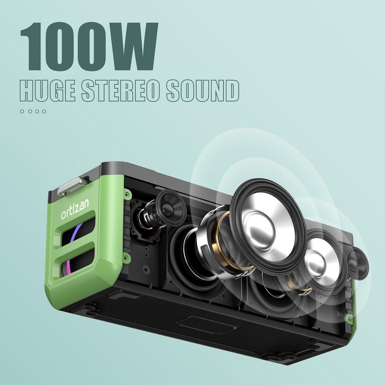 Alt view image 2 of 7 - Ortizan Portable Bluetooth Speaker Wireless, 100W Loud Sound, Monstrous Bass, IPX7 Waterproof, 24H Playtime, Power Bank, LED Lights, USB, EQ, Large Outdoor Subwoofer Speaker for Party, Camping