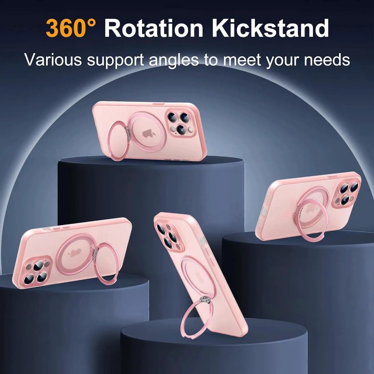 Alt view image 3 of 7 - Compatible with iPhone 12 Pro Case 6.1" [Compatible with Mag-Safe][360°Rotatable Magnetic Ring Stand] Translucent Protective Case with Ring Holder for iPhone 12 Pro,Pink