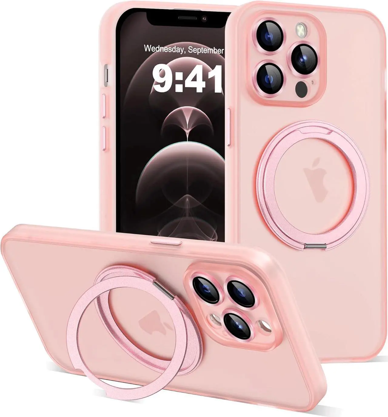 Main image of Compatible with iPhone 12 Pro Case 6.1" [Compatible with Mag-Safe][360°Rotatable Magnetic Ring Stand] Translucent Protective Case with Ring Holder for iPhone 12 Pro,Pink