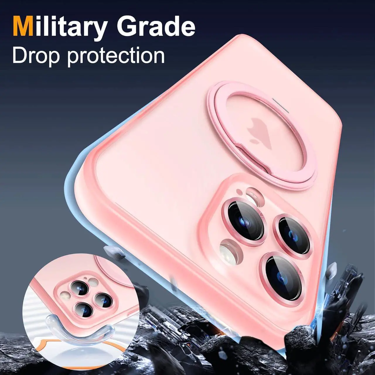 Alt view image 7 of 7 - Compatible with iPhone 12 Pro Case 6.1" [Compatible with Mag-Safe][360°Rotatable Magnetic Ring Stand] Translucent Protective Case with Ring Holder for iPhone 12 Pro,Pink