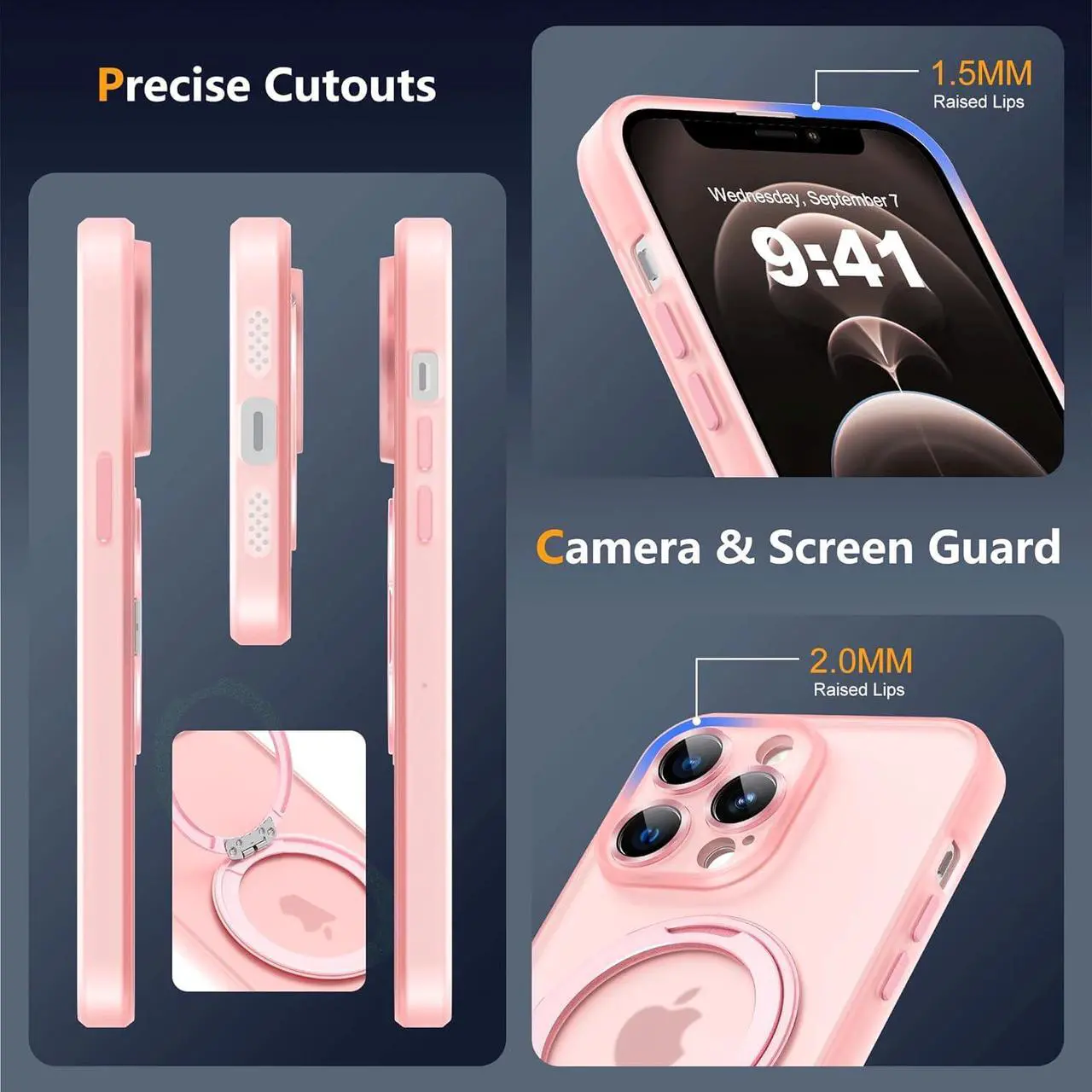 Alt view image 5 of 7 - Compatible with iPhone 12 Pro Case 6.1" [Compatible with Mag-Safe][360°Rotatable Magnetic Ring Stand] Translucent Protective Case with Ring Holder for iPhone 12 Pro,Pink