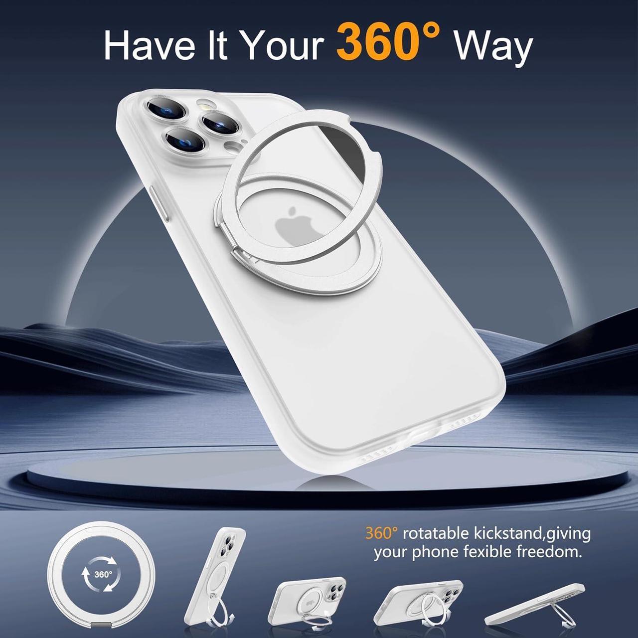 Alt view image 2 of 7 - Compatible with iPhone 12 Pro Case 6.1" [Compatible with Mag-Safe][360°Rotatable Magnetic Ring Stand] Translucent Protective Case with Ring Holder for iPhone 12 Pro,Translucent
