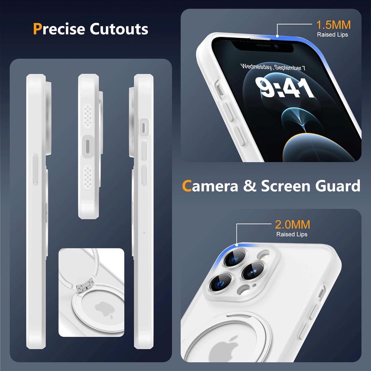 Alt view image 5 of 7 - Compatible with iPhone 12 Pro Case 6.1" [Compatible with Mag-Safe][360°Rotatable Magnetic Ring Stand] Translucent Protective Case with Ring Holder for iPhone 12 Pro,Translucent