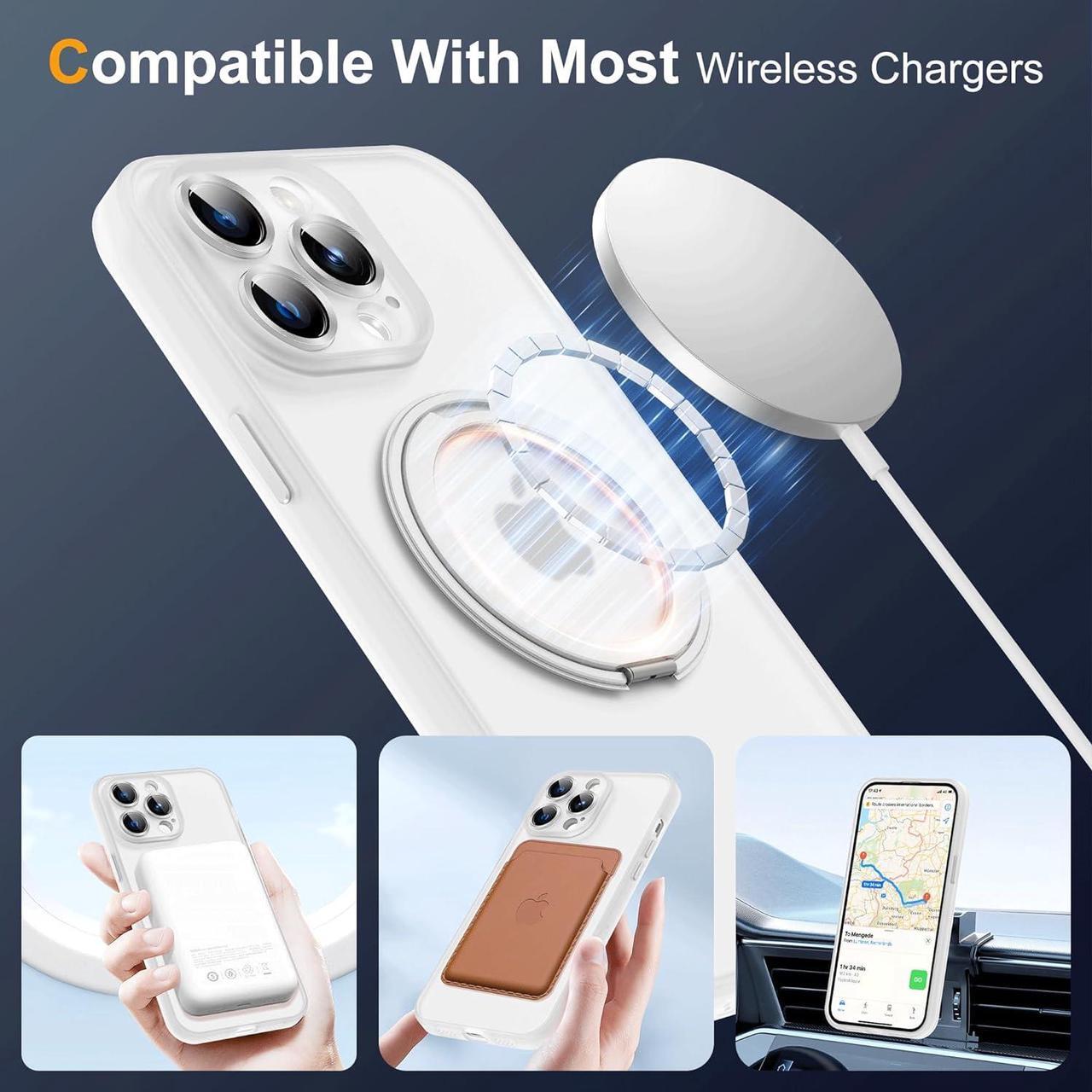 Alt view image 6 of 7 - Compatible with iPhone 12 Pro Case 6.1" [Compatible with Mag-Safe][360°Rotatable Magnetic Ring Stand] Translucent Protective Case with Ring Holder for iPhone 12 Pro,Translucent