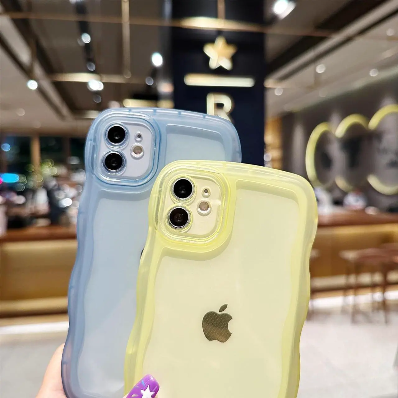 Alt view image 3 of 7 - Compatible with iPhone 12 Mini Case 5.4" 2020, Cute Kawaii Curly Wave Frame Shape Soft Silicone Shockproof Protective Phone Case for Women Girls, Clear/Blue