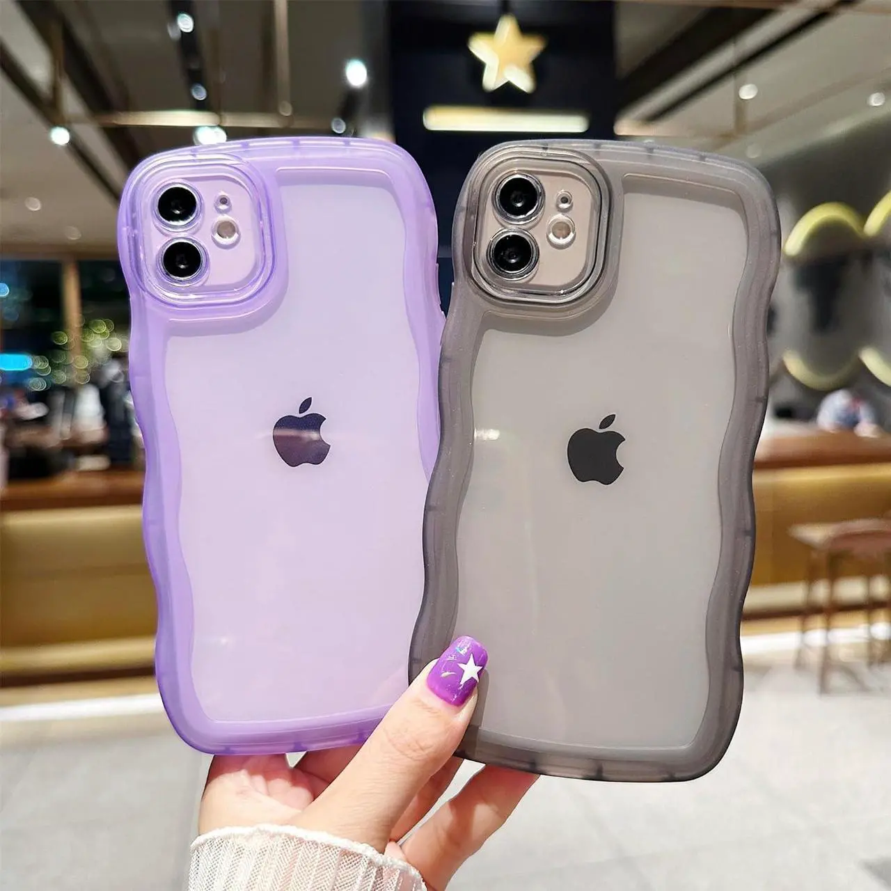 Alt view image 2 of 7 - Compatible with iPhone 12 Mini Case 5.4" 2020, Cute Kawaii Curly Wave Frame Shape Soft Silicone Shockproof Protective Phone Case for Women Girls, Clear/Blue