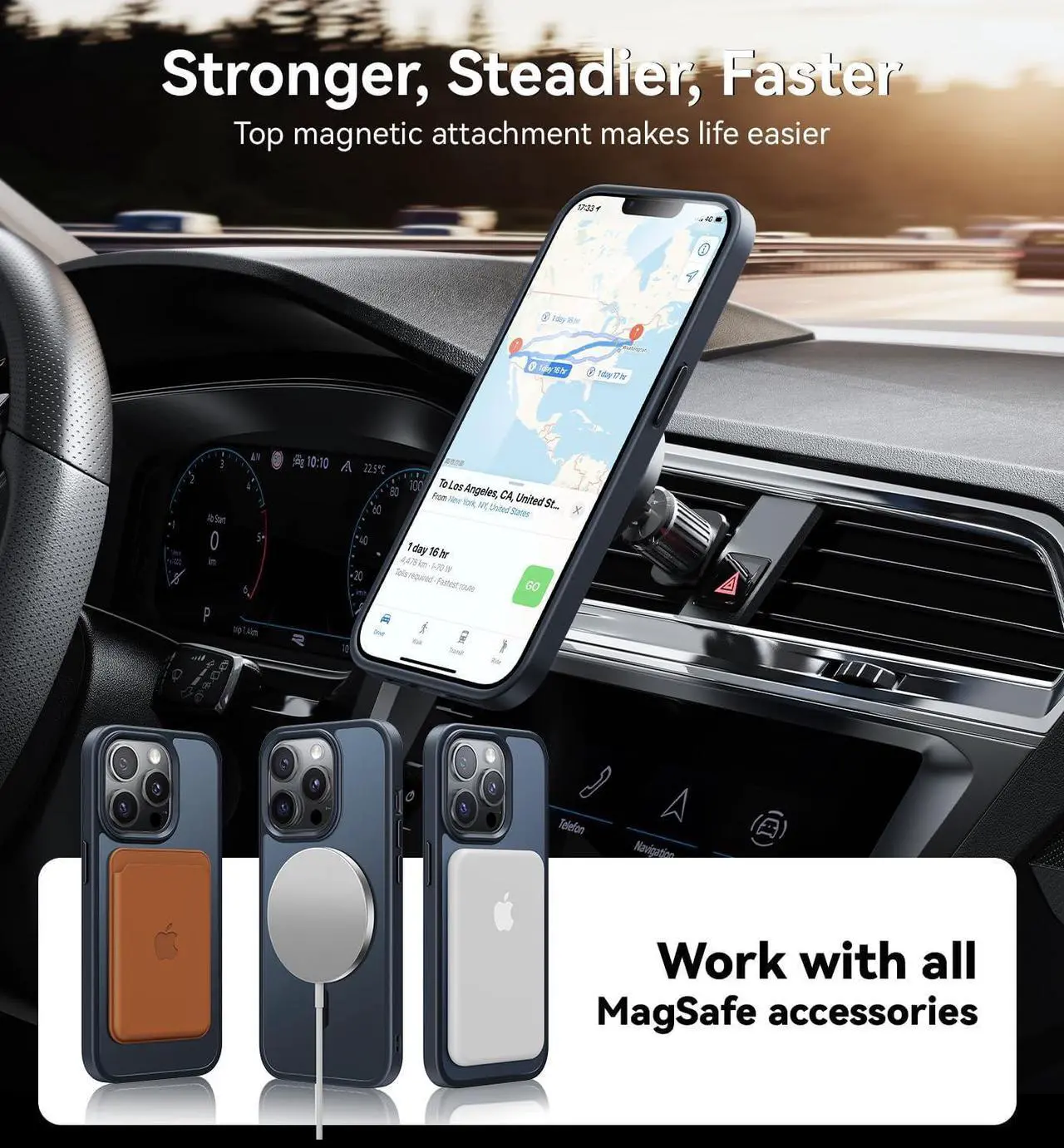 Alt view image 2 of 6 - Magnetic for iPhone 13 Pro Case Compatible with MagSafe, [16FT Drop Protection] Shockproof 13 Pro Phone Case for MagSafe Wallet Sleeve, Magnetic Car Holder, Magnetic Charger, Black