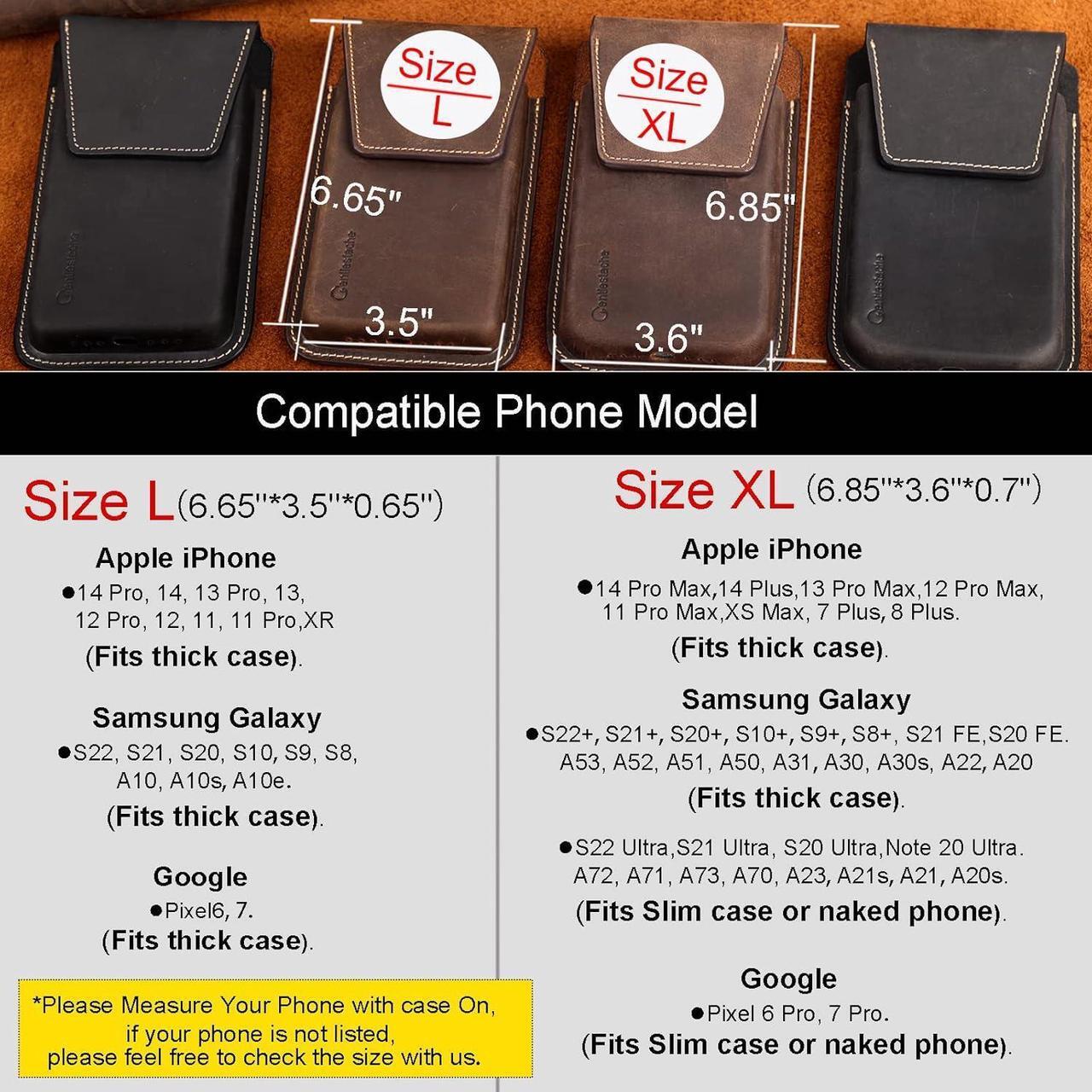 Alt view image 5 of 6 - Leather Cell Phone Holster with Belt Clip, Flip Cell Phone Case for iPhone 14 13 Pro, Phone Belt Holder for S22 S21, Universal Cell Phone Pouch for Smartphone, Darkbrown