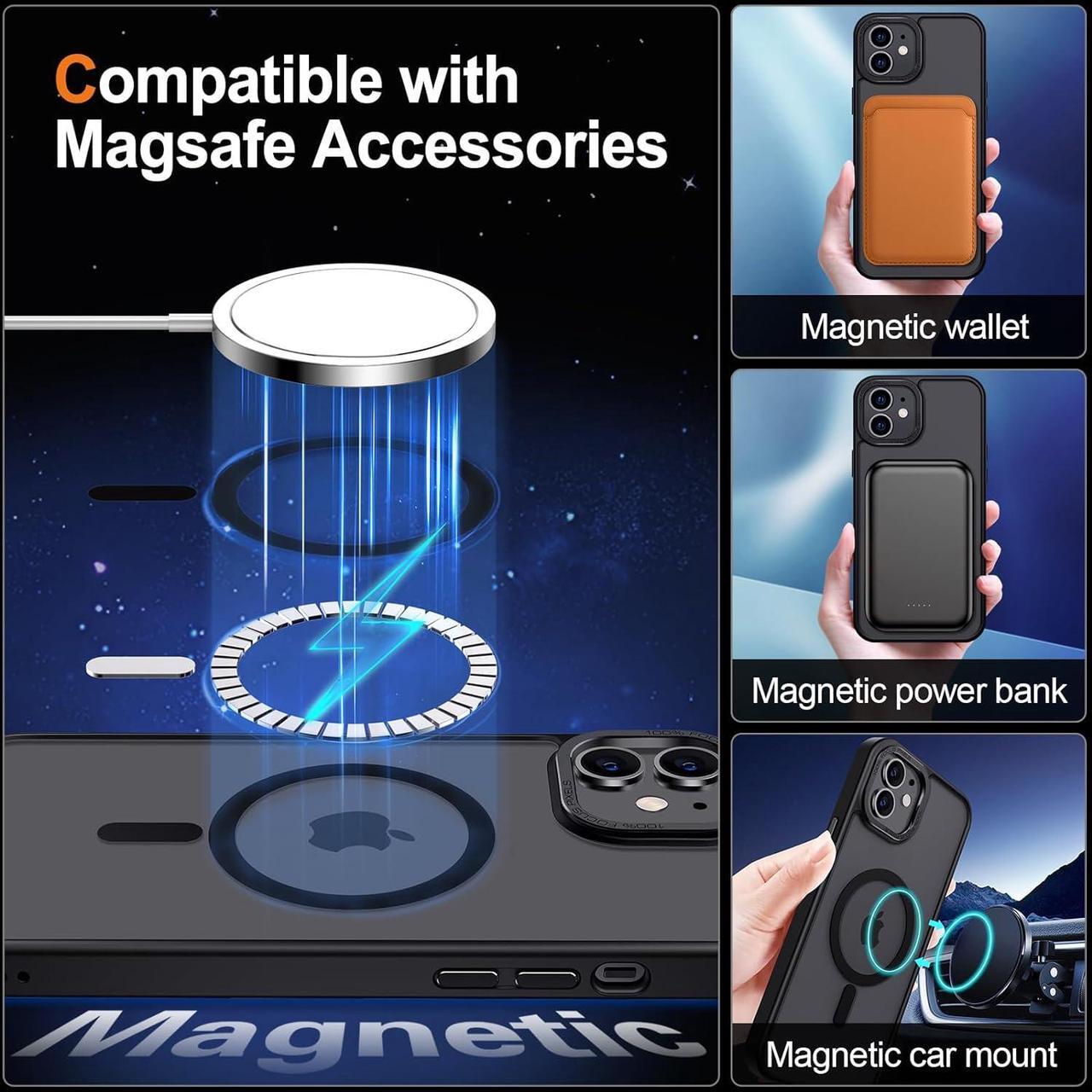 Alt view image 4 of 6 - Case for iPhone 11 Case Magnetic Translucent Matte Phone Cases 6.1" [Compatible with MagSafe] Thin Slim Fit Shockproof Bumper Hard Protective Cover for Women Men Girls, Frosted Black