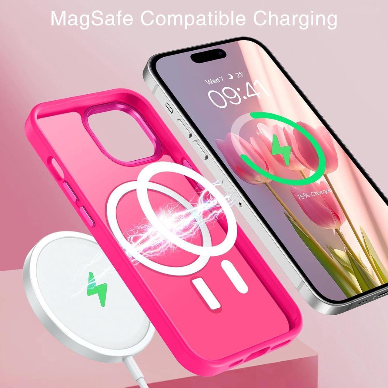 Alt view image 3 of 7 - for iPhone 15 Case, iPhone 15 Phone Case [Compatible with MagSafe], Translucent Matte Magnetic Cover Shockproof Women Girl Protective Cute Case for iPhone 15 6.1", Hot Pink