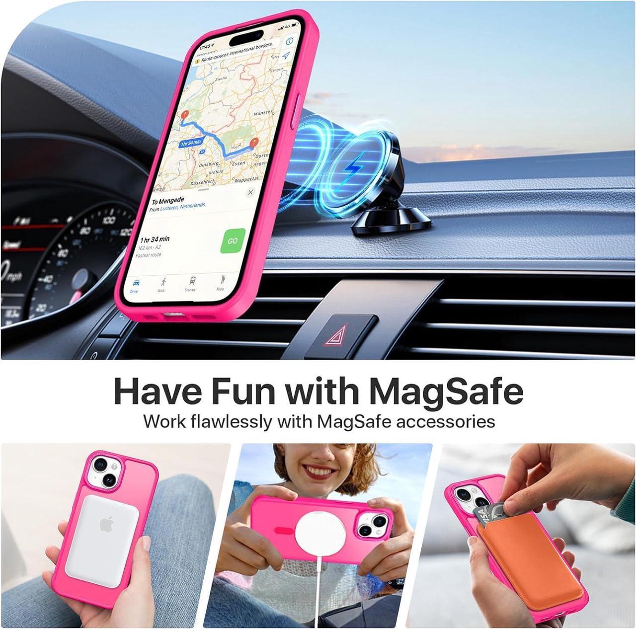 Alt view image 4 of 7 - for iPhone 15 Case, iPhone 15 Phone Case [Compatible with MagSafe], Translucent Matte Magnetic Cover Shockproof Women Girl Protective Cute Case for iPhone 15 6.1", Hot Pink