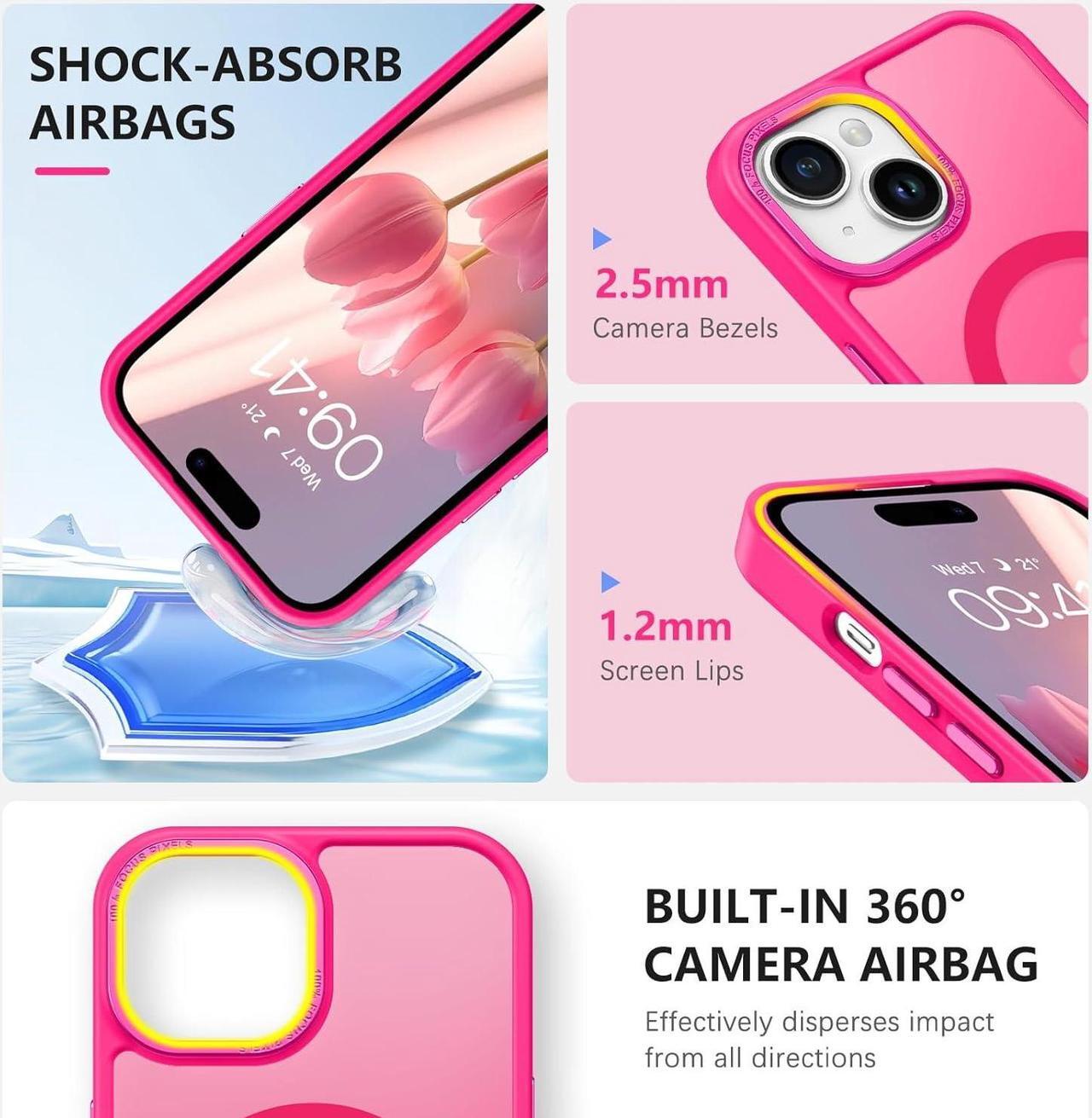 Alt view image 5 of 7 - for iPhone 15 Case, iPhone 15 Phone Case [Compatible with MagSafe], Translucent Matte Magnetic Cover Shockproof Women Girl Protective Cute Case for iPhone 15 6.1", Hot Pink