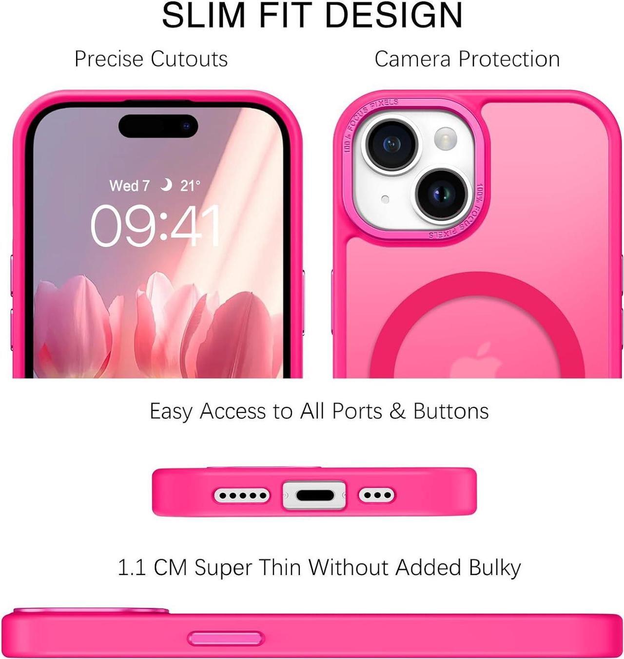 Alt view image 7 of 7 - for iPhone 15 Case, iPhone 15 Phone Case [Compatible with MagSafe], Translucent Matte Magnetic Cover Shockproof Women Girl Protective Cute Case for iPhone 15 6.1", Hot Pink