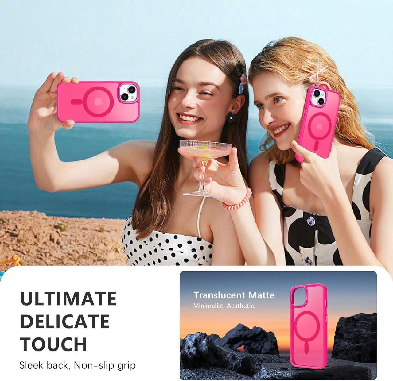 Alt view image 6 of 7 - for iPhone 15 Case, iPhone 15 Phone Case [Compatible with MagSafe], Translucent Matte Magnetic Cover Shockproof Women Girl Protective Cute Case for iPhone 15 6.1", Hot Pink