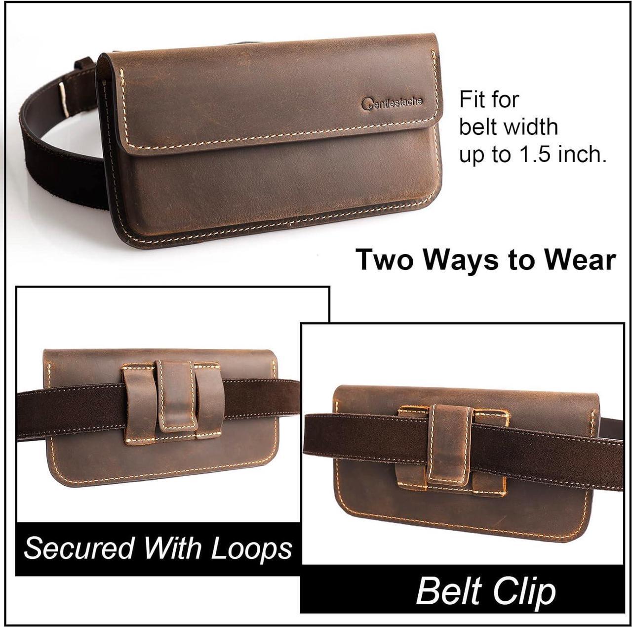 Alt view image 4 of 6 - X-Large Leather Phone Holster for iPhone 14 Pro Max, Horizontal Cell Phone Case for Galaxy S23 Ultra S23 Plus, Phone Belt Holder with Belt Clip for Phone with Protective Case