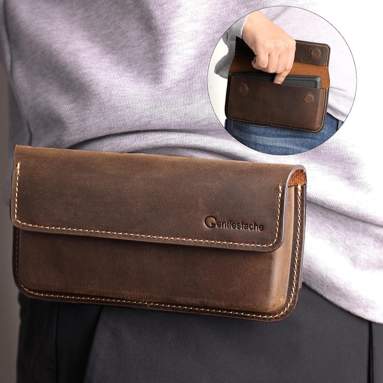 Alt view image 2 of 6 - X-Large Leather Phone Holster for iPhone 14 Pro Max, Horizontal Cell Phone Case for Galaxy S23 Ultra S23 Plus, Phone Belt Holder with Belt Clip for Phone with Protective Case