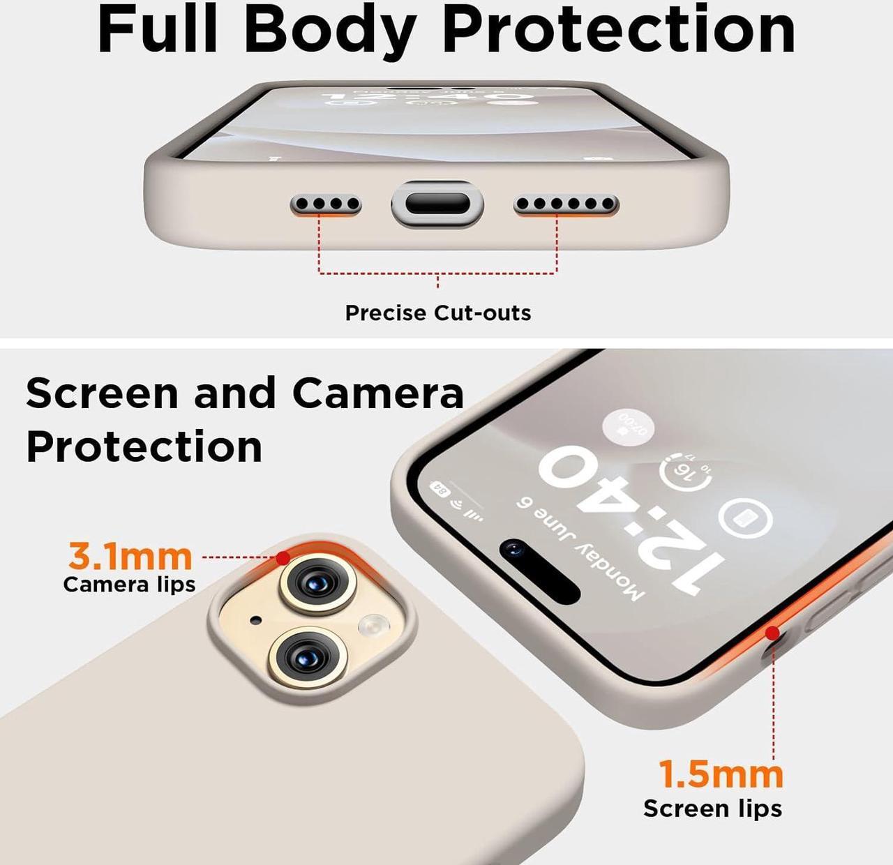 Alt view image 3 of 7 - Compatible with iPhone 15 Case, Liquid Silicone Case, Full Body Shockproof Protective Cover [Soft Microfiber Lining], Slim Thin Phone Case for iPhone 15 6.1 inch, Stone