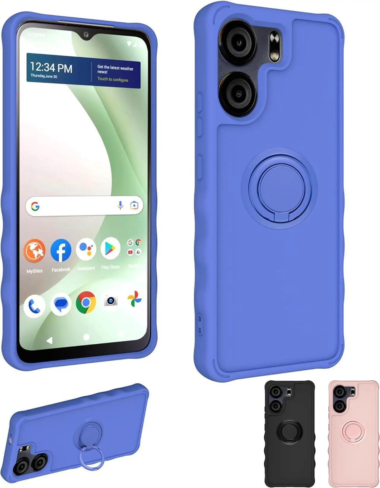 Main image of jioeuinly BLU VIEW5 Case Compatible for BLU VIEW 5 Phone Case B160V Cover [with Tempered Glass Screen Protector][ 2MM Thickening Super Protection][Ring Support] Blue