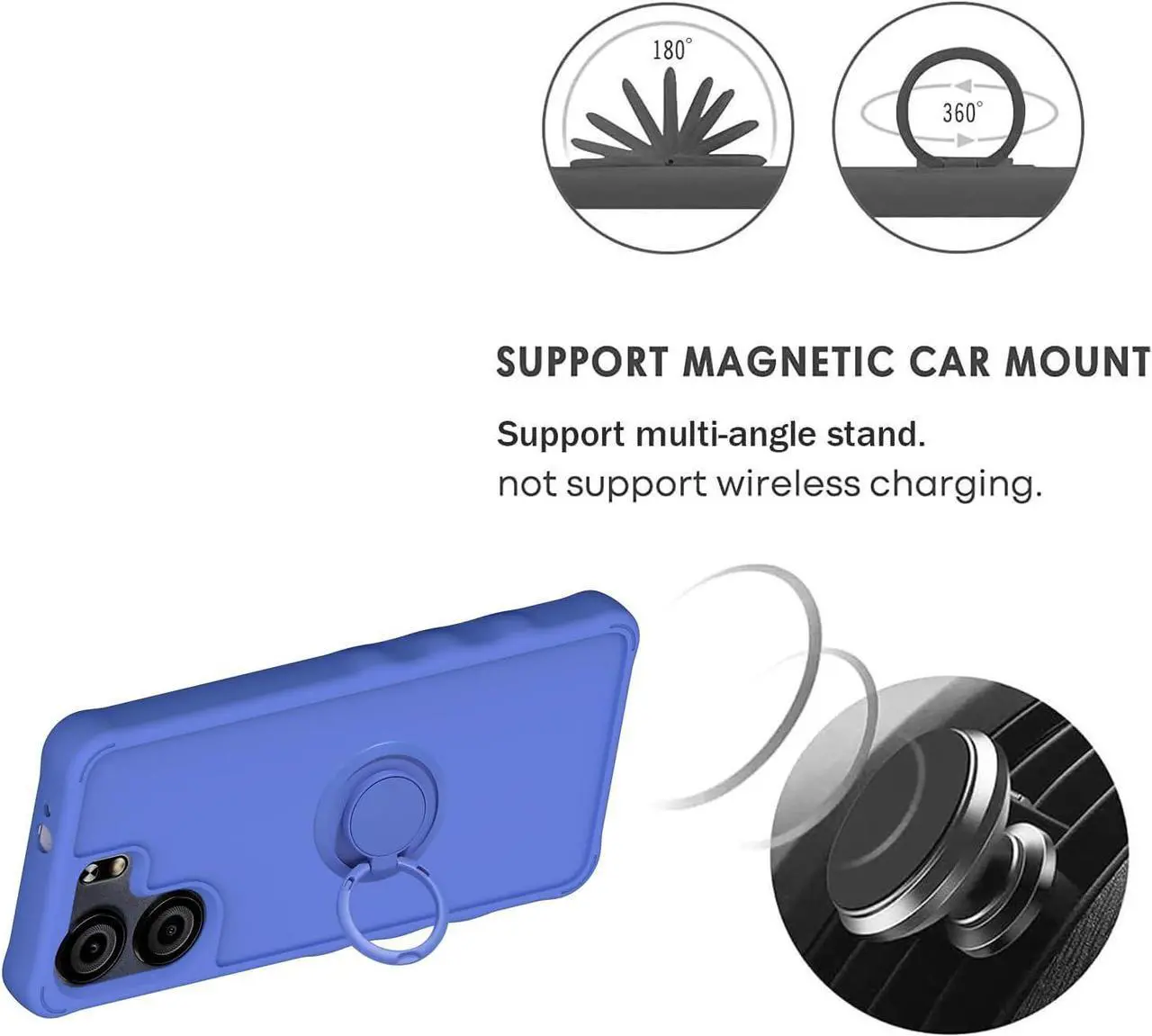 Alt view image 4 of 7 - jioeuinly BLU VIEW5 Case Compatible for BLU VIEW 5 Phone Case B160V Cover [with Tempered Glass Screen Protector][ 2MM Thickening Super Protection][Ring Support] Blue