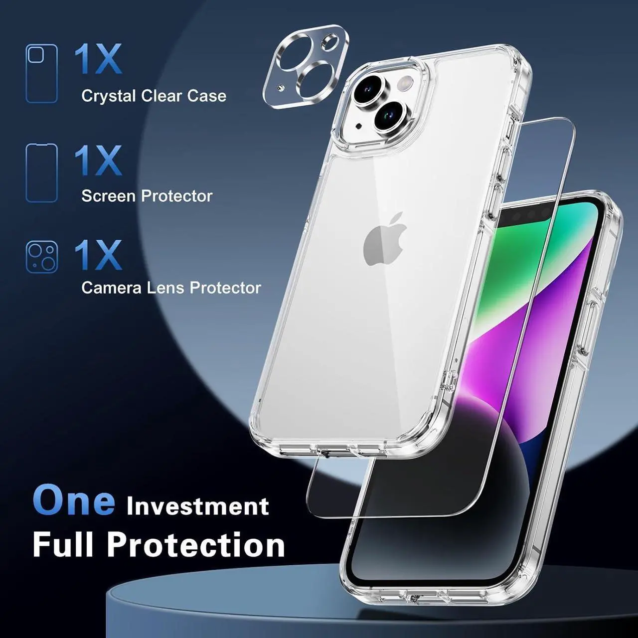 Alt view image 3 of 7 - for iPhone 14 Case Clear with Screen Protector, Camera Lens Protector, Military-Grade Protection, Hybrid iPhone 14 Clear Case with Cushion buffer (Crystal Clear)