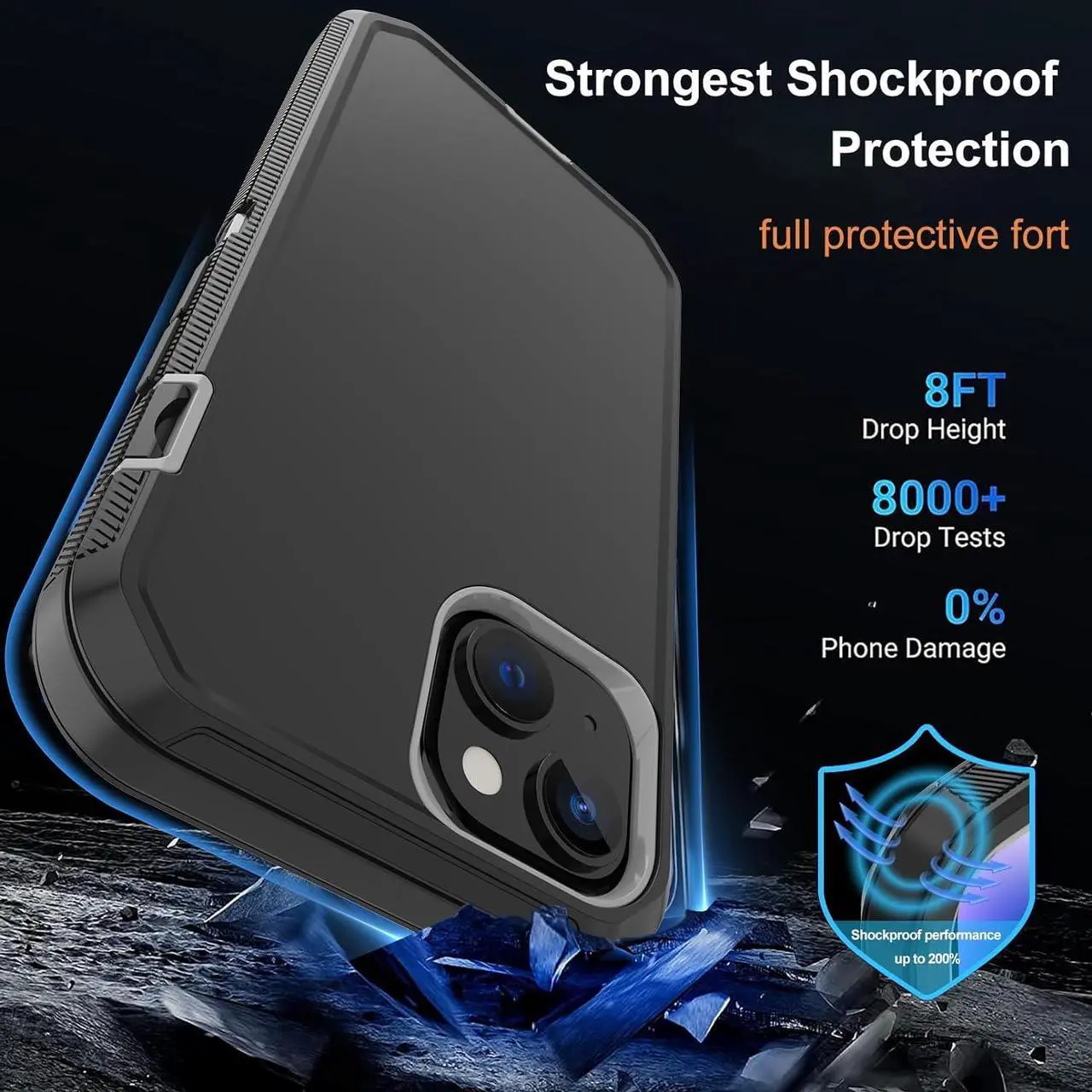 Alt view image 2 of 6 - for iPhone 14 Case with 2 Screen Protector,Heavy Duty Shockproof Dropproof Dust Proof Full Body Rugged 3-Layer Military Tough Durable Protective Cover for Apple iPhone 14 6.1" (Black/Gray)