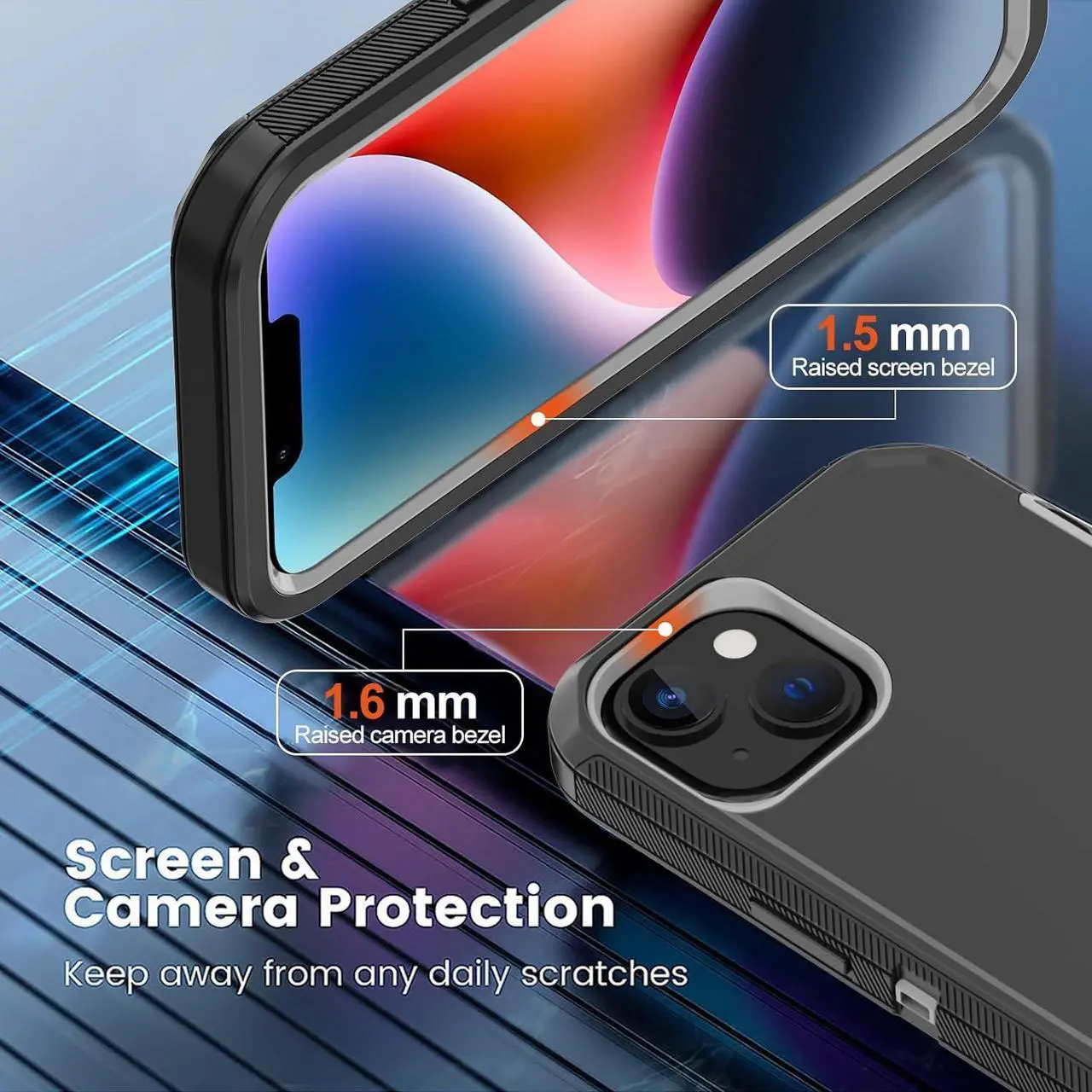 Alt view image 3 of 6 - for iPhone 14 Case with 2 Screen Protector,Heavy Duty Shockproof Dropproof Dust Proof Full Body Rugged 3-Layer Military Tough Durable Protective Cover for Apple iPhone 14 6.1" (Black/Gray)