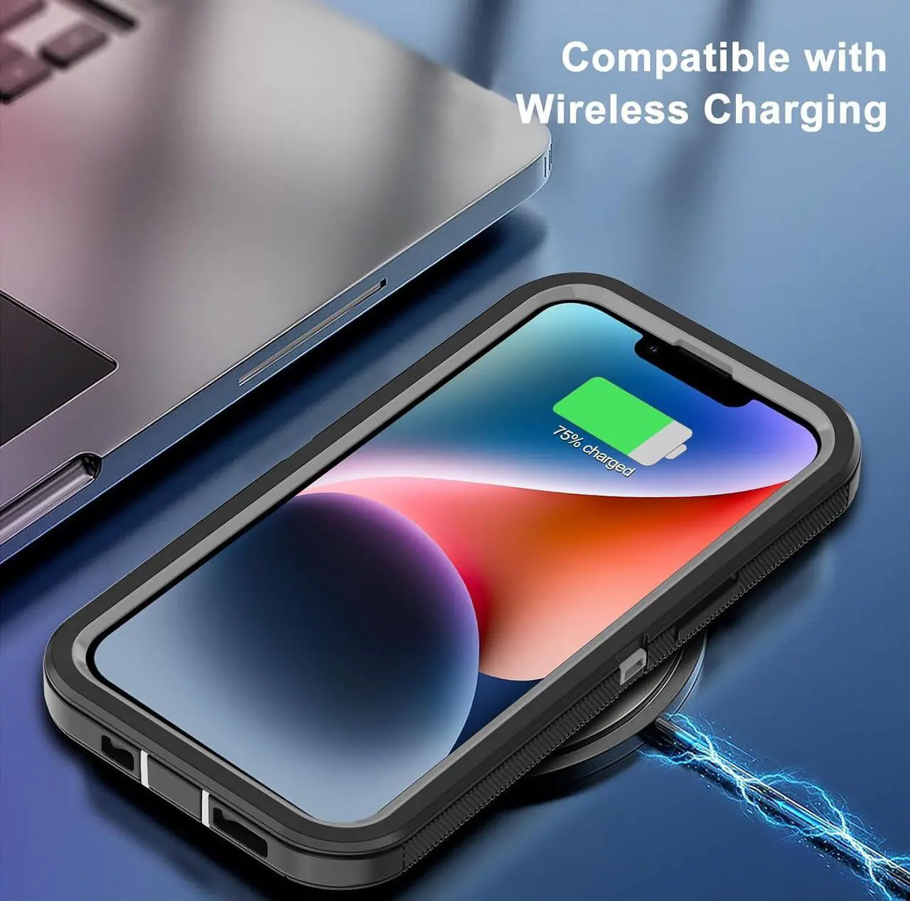 Alt view image 5 of 6 - for iPhone 14 Case with 2 Screen Protector,Heavy Duty Shockproof Dropproof Dust Proof Full Body Rugged 3-Layer Military Tough Durable Protective Cover for Apple iPhone 14 6.1" (Black/Gray)