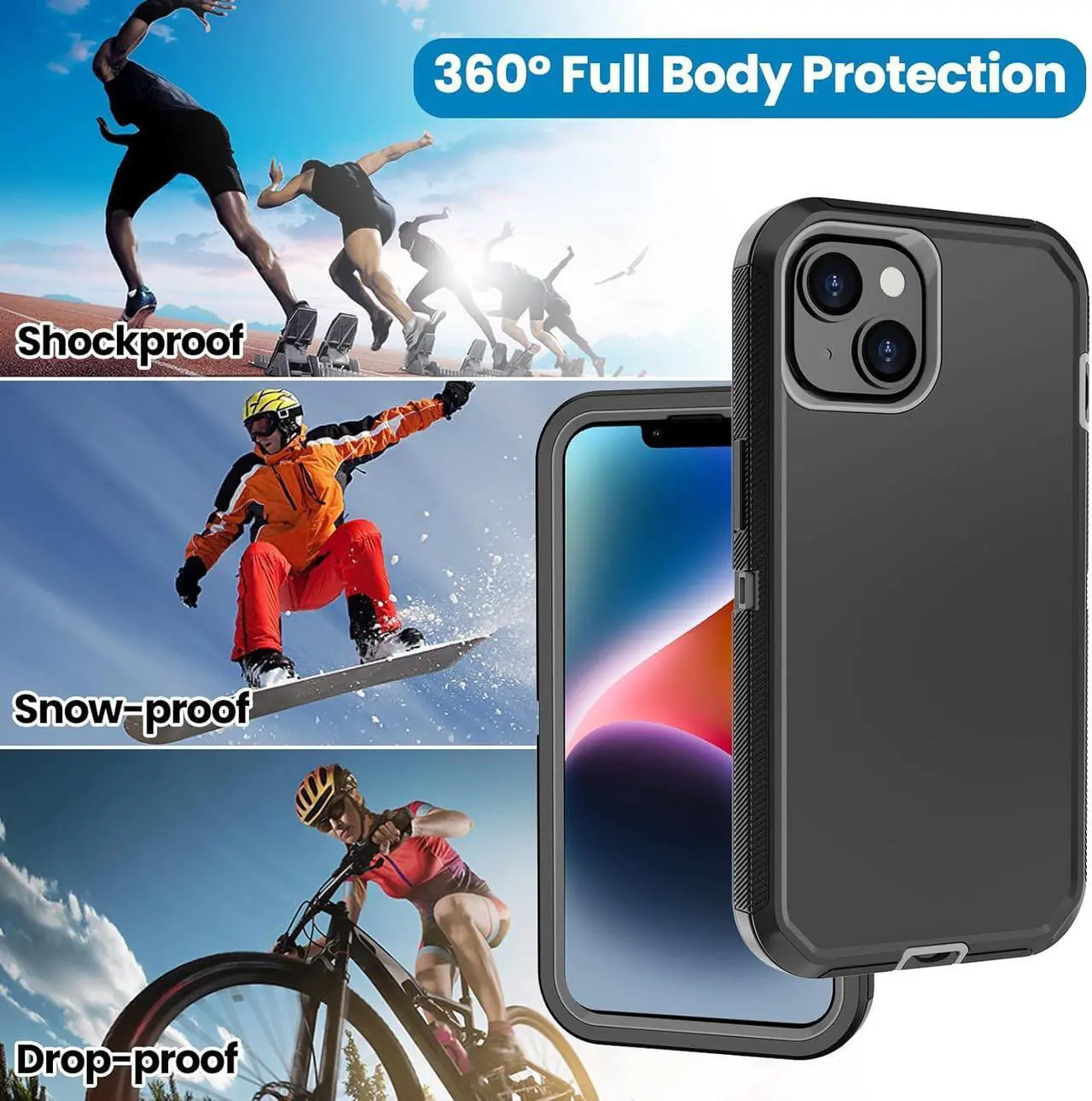 Alt view image 6 of 6 - for iPhone 14 Case with 2 Screen Protector,Heavy Duty Shockproof Dropproof Dust Proof Full Body Rugged 3-Layer Military Tough Durable Protective Cover for Apple iPhone 14 6.1" (Black/Gray)