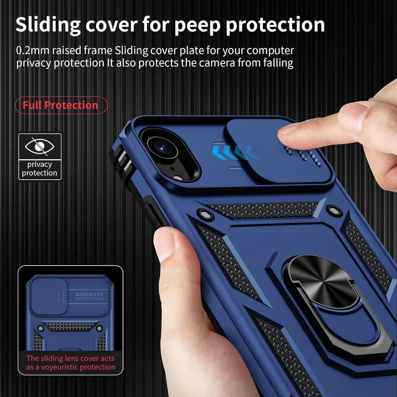 Alt view image 3 of 6 - Weycolor for iPhone XR Case with Camera Lens Cover, HD Screen Protector, 10 FT Military Grade Drop Protection, Magnetic Ring Holder Kickstand Protective Phone Case, Navy Blue