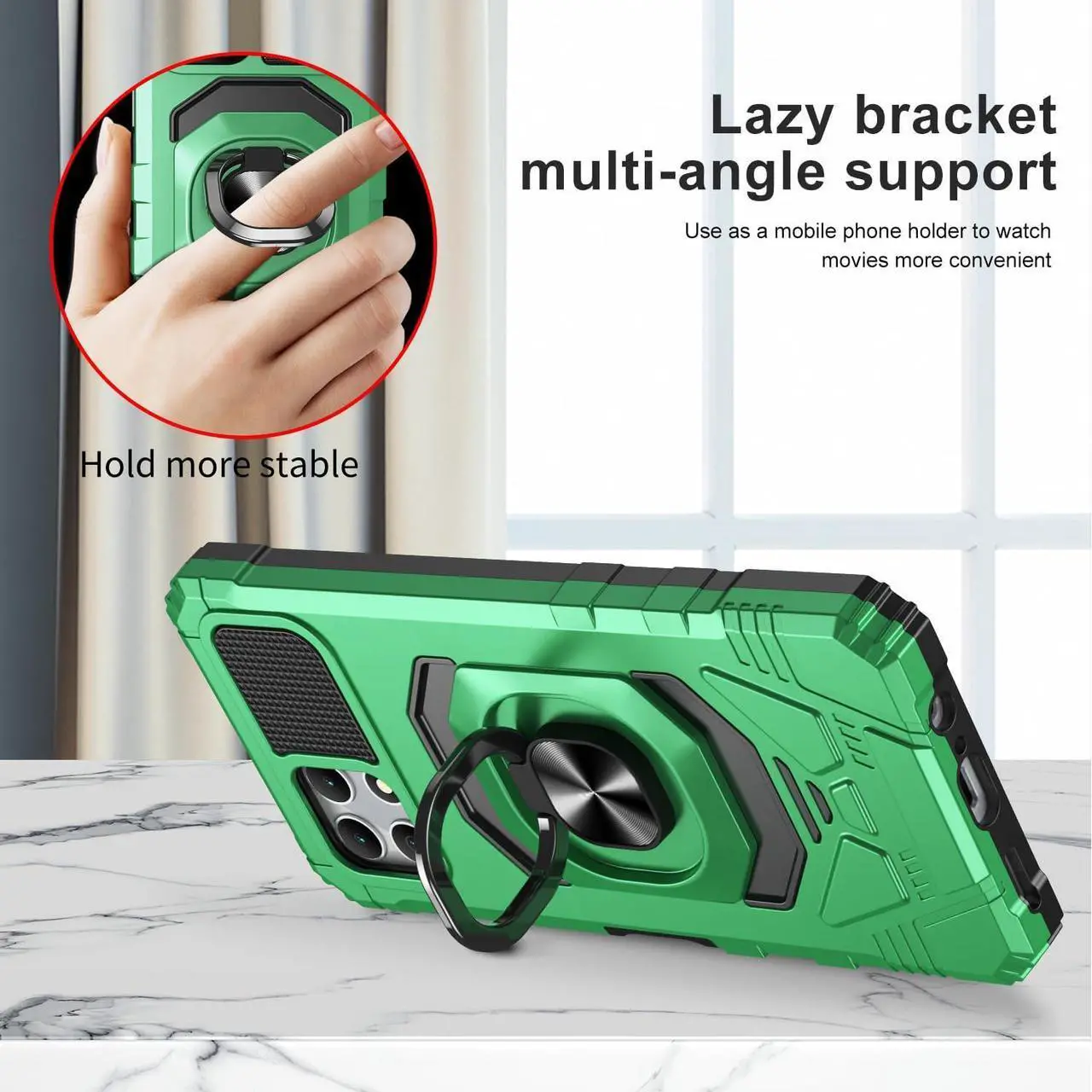 Alt view image 4 of 7 - for T-Mobile REVVL 7 5G Phone Case with Tempered Glass Screen Protector,Military Grade Heavy Duty Shockproof Protective Cover,with Ring Kickstand for REVVL 7 (Green)