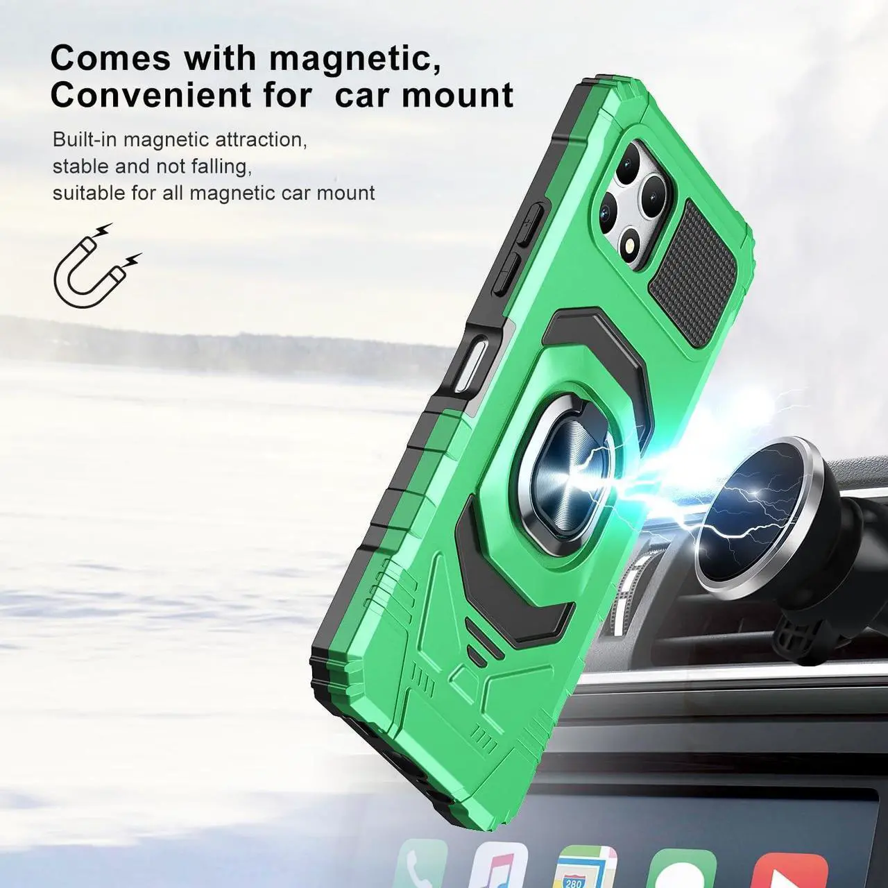 Alt view image 6 of 7 - for T-Mobile REVVL 7 5G Phone Case with Tempered Glass Screen Protector,Military Grade Heavy Duty Shockproof Protective Cover,with Ring Kickstand for REVVL 7 (Green)