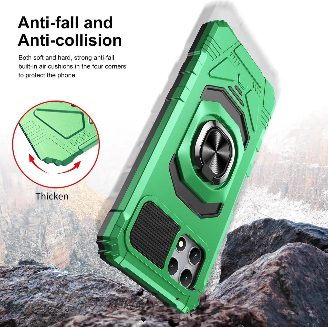 Alt view image 5 of 7 - for T-Mobile REVVL 7 5G Phone Case with Tempered Glass Screen Protector,Military Grade Heavy Duty Shockproof Protective Cover,with Ring Kickstand for REVVL 7 (Green)