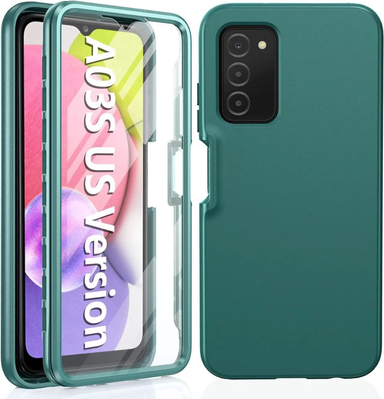 Main image of for Samsung Galaxy A03s Phone Case: Shockproof Silicone Slim Covers Hybrid Pretty Protective Cell Cases - Durable TPU Dual Layer Drop-Proof Girl, Boys Cute Cover (Forest Green)