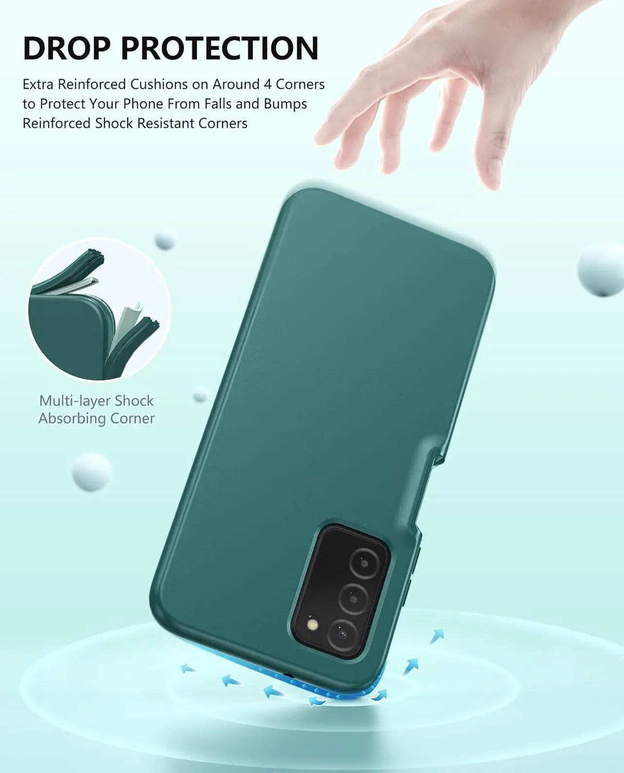 Alt view image 4 of 7 - for Samsung Galaxy A03s Phone Case: Shockproof Silicone Slim Covers Hybrid Pretty Protective Cell Cases - Durable TPU Dual Layer Drop-Proof Girl, Boys Cute Cover (Forest Green)