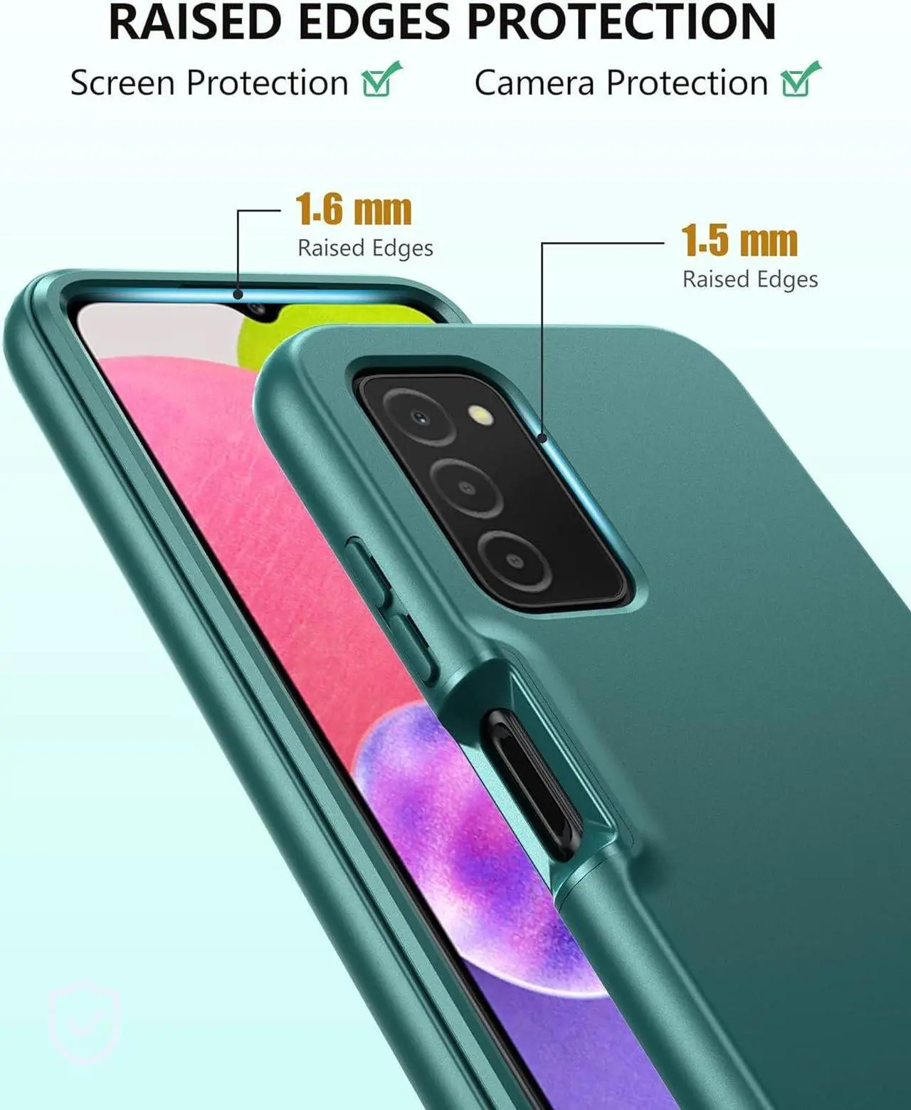 Alt view image 5 of 7 - for Samsung Galaxy A03s Phone Case: Shockproof Silicone Slim Covers Hybrid Pretty Protective Cell Cases - Durable TPU Dual Layer Drop-Proof Girl, Boys Cute Cover (Forest Green)