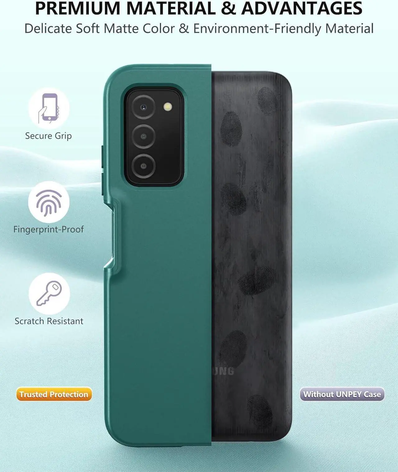 Alt view image 6 of 7 - for Samsung Galaxy A03s Phone Case: Shockproof Silicone Slim Covers Hybrid Pretty Protective Cell Cases - Durable TPU Dual Layer Drop-Proof Girl, Boys Cute Cover (Forest Green)