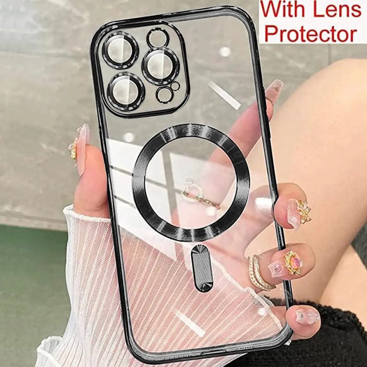 Alt view image 2 of 6 - ZIYE Magnetic Case for iPhone 15 Pro Max Case [Compatible with MagSafe] Full Camera Protection Clear Plating Luxury Cover for Women Men Soft TPU Bumper Drop Protective Phone Case (6.7"),Black