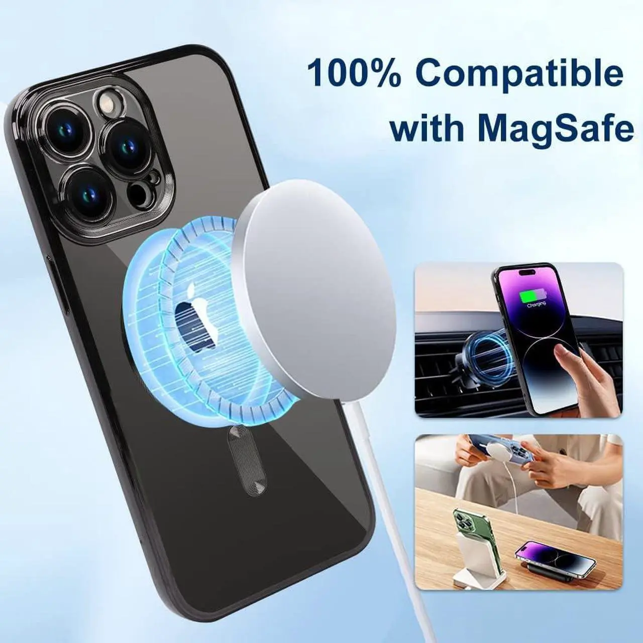 Alt view image 4 of 6 - ZIYE Magnetic Case for iPhone 15 Pro Max Case [Compatible with MagSafe] Full Camera Protection Clear Plating Luxury Cover for Women Men Soft TPU Bumper Drop Protective Phone Case (6.7"),Black